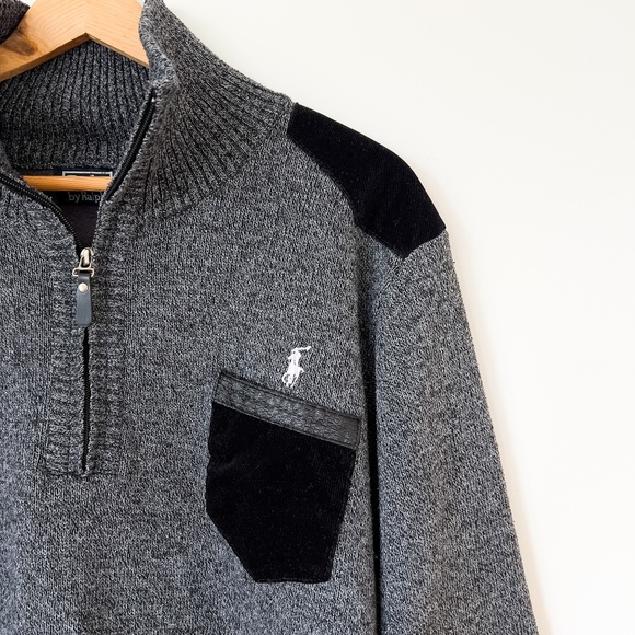Polo Ralph Lauren Fleece Lined 1/4 Zip Knit Sweater Size Large Heritage - Picture 5 of 11